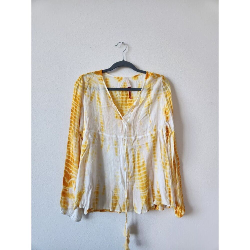 Raga White And Yellow Silk Tie Dye Crop Top |‎ Size S